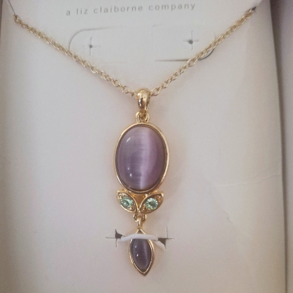 Liz Claiborne Gold Tone Necklace with Purple and Green Accents